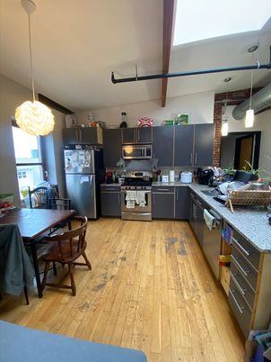 Dining room, Interior, Kitchen, Pendant Lights, Stainless Steel Appliances, Wood Texture Flooring