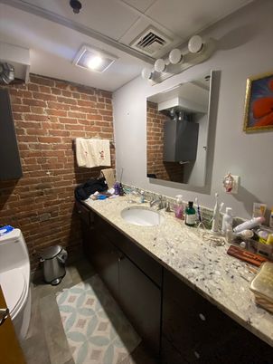 Bathroom, Dual Sink Vanities, Interior, Stone Walls