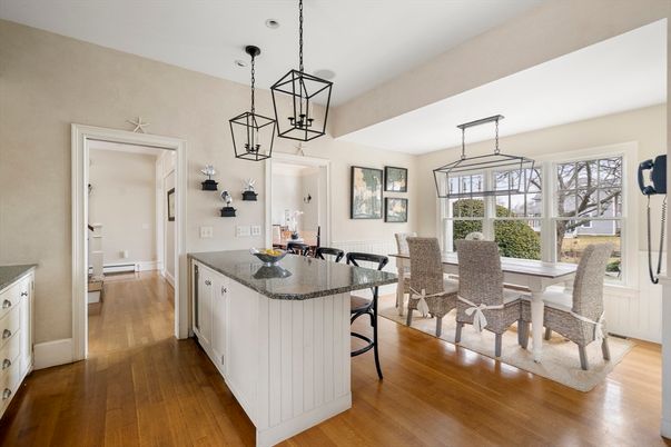 Dining room, Interior, Kitchen, Pendant Lights, Wood Texture Flooring