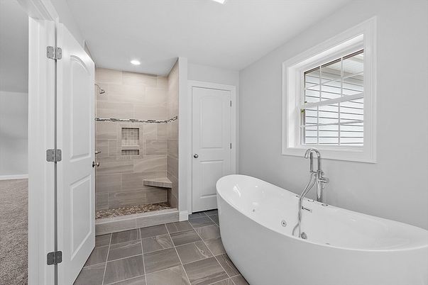 Bathroom, Free Standing Baths, Glass Shower, Interior, Recessed Lighting