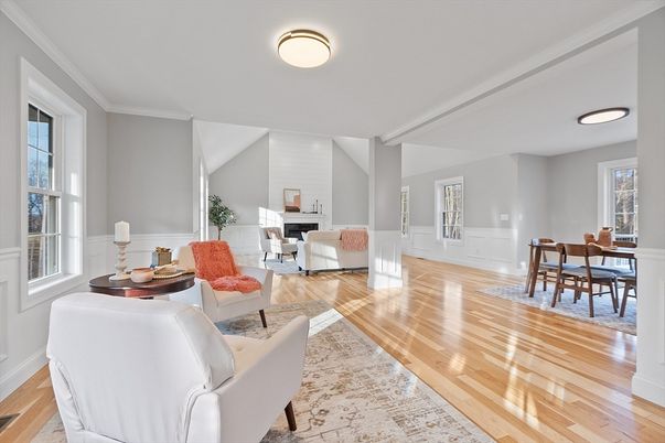Dining room, Fireplace, Interior, Living room, Wood Texture Flooring