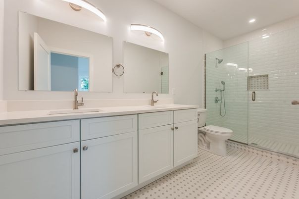 Bathroom, Dual Sink Vanities, Glass Shower, Interior, Recessed Lighting