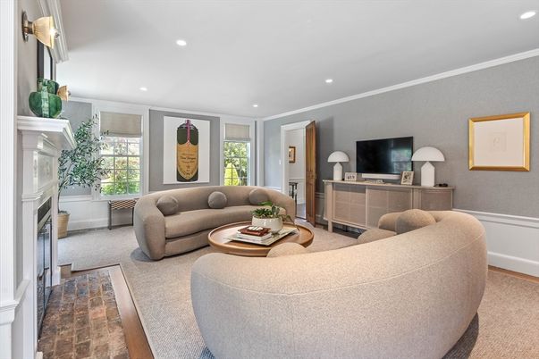 Fireplace, Interior, Recessed Lighting, Wood Texture Flooring