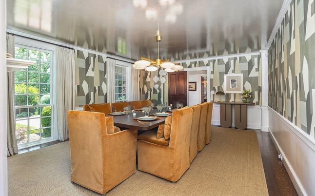 Chandelier, Dining room, Interior, Wood Texture Flooring
