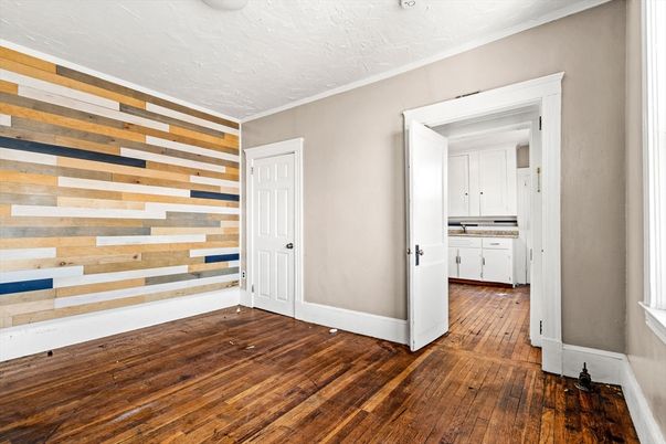 Empty room, Interior, Kitchen, Wood Texture Flooring, Wooden Walls
