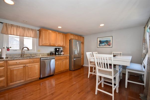 Dining room, Interior, Kitchen, Recessed Lighting, Stainless Steel Appliances, Wood Texture Flooring
