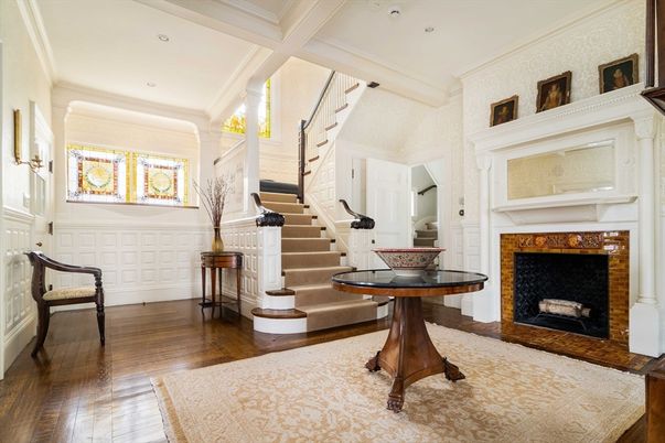 Fireplace, Interior, Recessed Lighting, Wood Texture Flooring