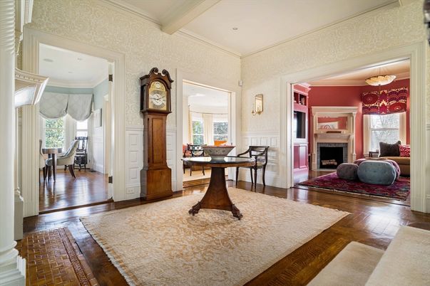 Fireplace, Interior, Recessed Lighting, Wood Texture Flooring
