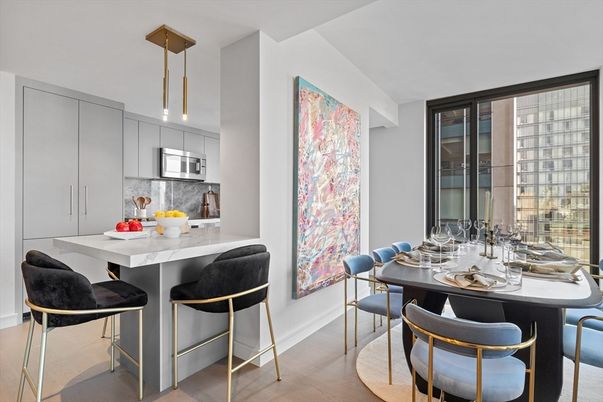 Dining room, Interior, Kitchen, Pendant Lights, Wood Texture Flooring
