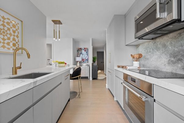 Interior, Kitchen, Pendant Lights, Stainless Steel Appliances, Wood Texture Flooring