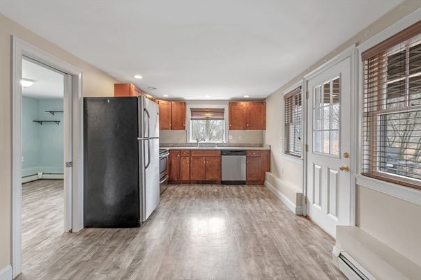 Interior, Kitchen, Recessed Lighting, Wood Texture Flooring