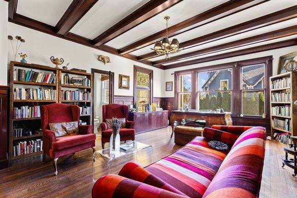 Chandelier, Interior, Living room, Wooden Beams, Wood Texture Flooring