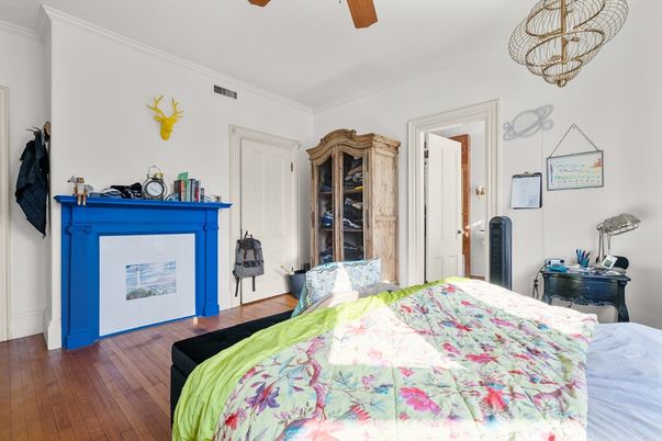 Bedroom, Fireplace, Interior, Wood Texture Flooring