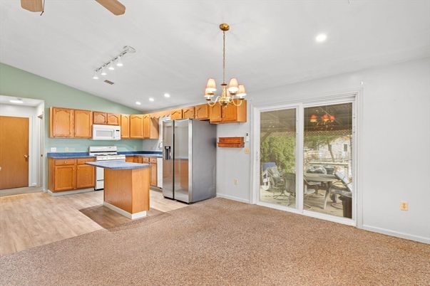 Chandelier, Interior, Kitchen, Recessed Lighting, Wood Texture Flooring