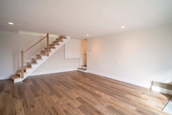 Empty room, Interior, Recessed Lighting, Wood Texture Flooring