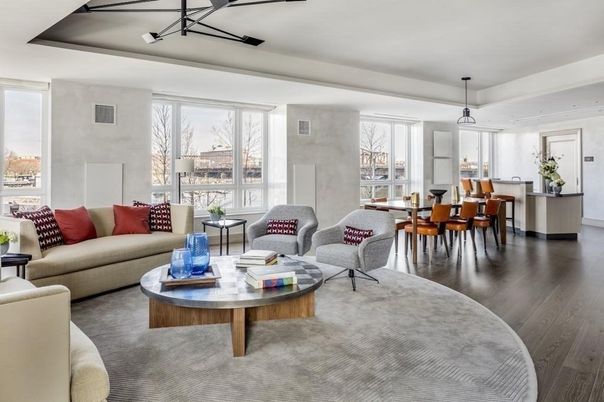 Dining room, Interior, Living room, Pendant Lights, Wood Texture Flooring