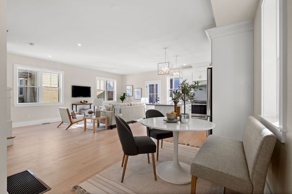Chandelier, Dining room, Interior, Living room, Recessed Lighting, Wood Texture Flooring