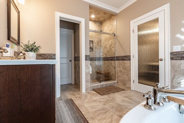 Bathroom, Glass Shower, Interior, Recessed Lighting