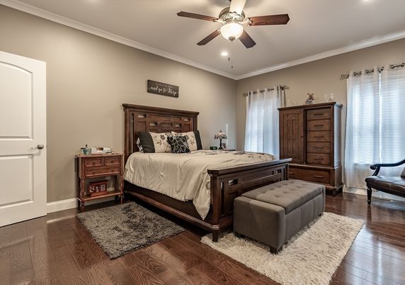 Bedroom, Interior, Recessed Lighting, Wood Texture Flooring
