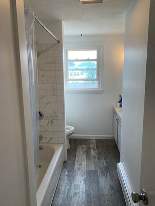 Bathroom, Interior, Marble Walls, Wood Texture Flooring