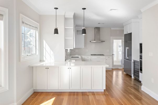 Interior, Kitchen, Pendant Lights, Recessed Lighting, Wood Texture Flooring