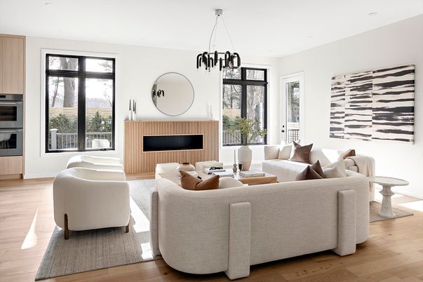 Interior, Living room, Pendant Lights, Recessed Lighting, Wood Texture Flooring