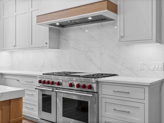 Interior, Kitchen, Marble Walls, Stainless Steel Appliances