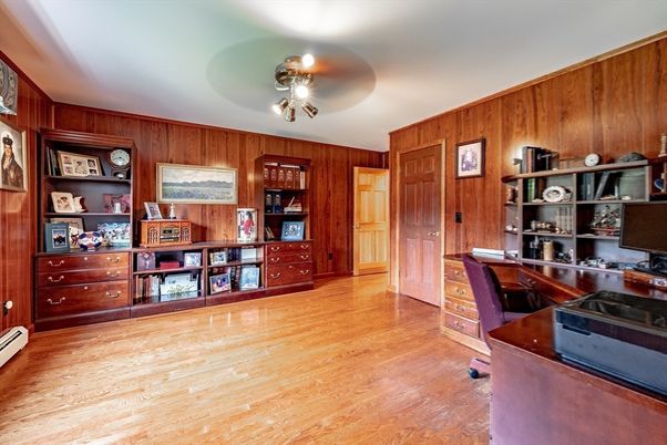 Home Office, Interior, Wood Texture Flooring, Wooden Walls