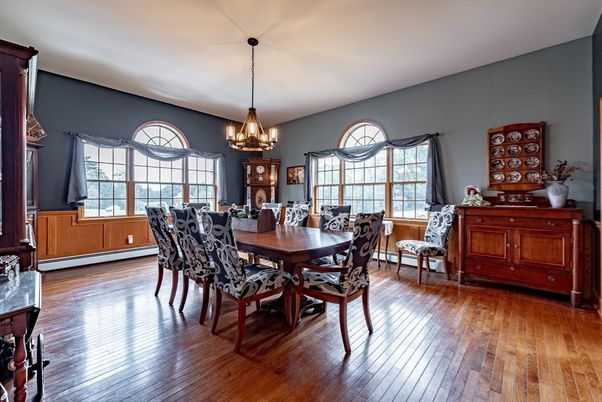 Dining room, Interior, Pendant Lights, Wood Texture Flooring