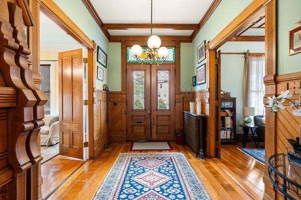 Dining room, Interior, Pendant Lights, Wood Texture Flooring