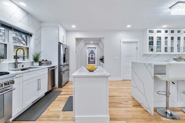 Dining room, Interior, Recessed Lighting, Wood Texture Flooring