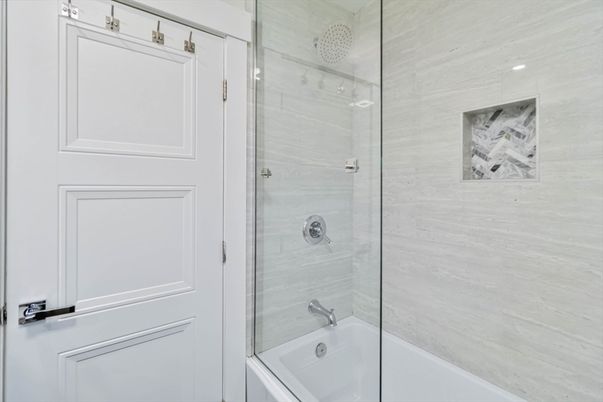 Bathroom, Glass Shower, Interior, Recessed Lighting