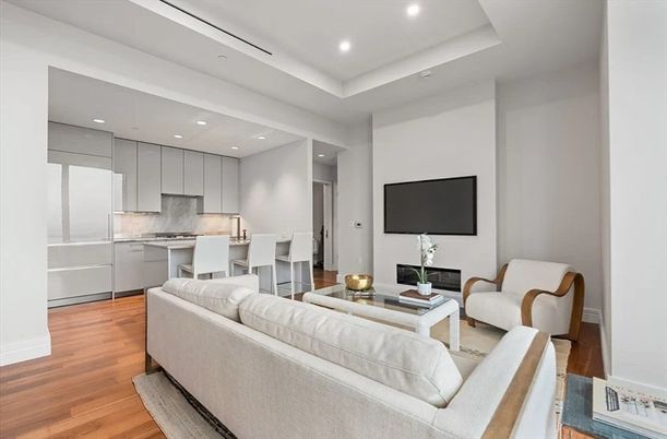 Interior, Kitchen, Living room, Recessed Lighting, Stainless Steel Appliances, Wood Texture Flooring
