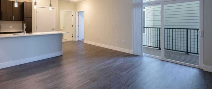 Empty room, Interior, Kitchen, Pendant Lights, Wood Texture Flooring