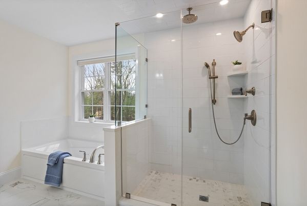 Bathroom, Glass Shower, Interior, Marble, Recessed Lighting
