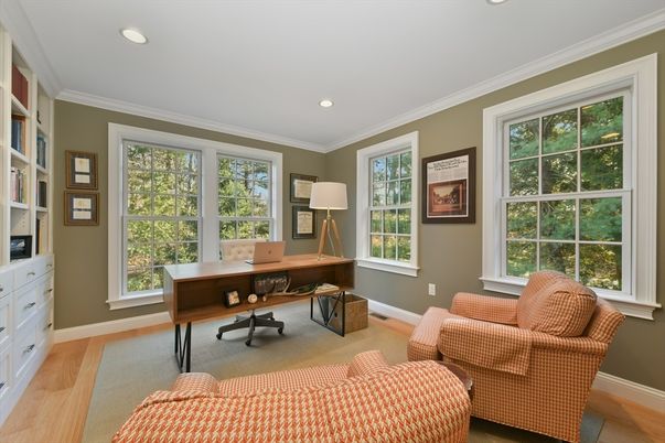 Home Office, Interior, Recessed Lighting, Wood Texture Flooring
