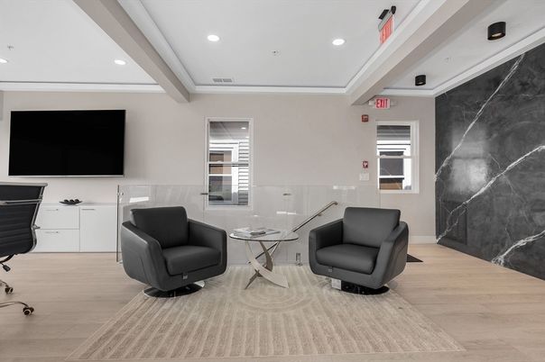 Interior, Marble Walls, Recessed Lighting, Wood Texture Flooring