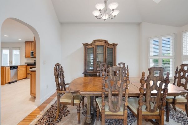 Chandelier, Dining room, Interior, Kitchen, Recessed Lighting, Wood Texture Flooring