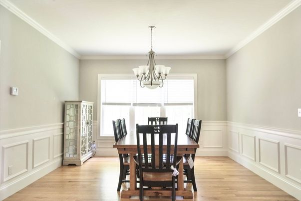 Chandelier, Dining room, Interior, Wood Texture Flooring