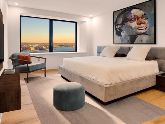 Bedroom, Interior, Recessed Lighting, Water, Wood Texture Flooring