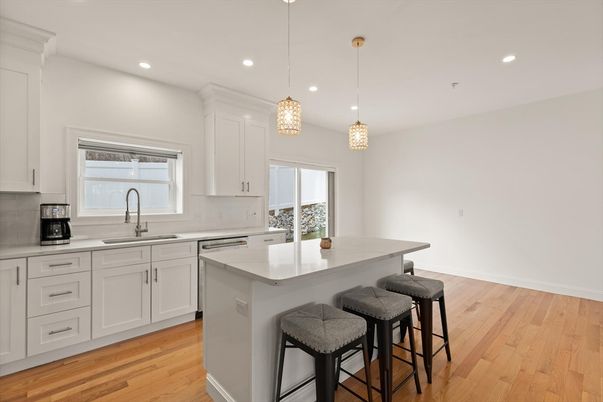 Interior, Kitchen, Pendant Lights, Recessed Lighting, Wood Texture Flooring