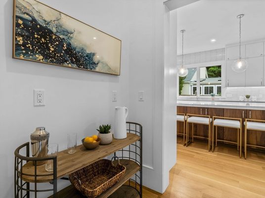Dining room, Interior, Recessed Lighting, Wood Texture Flooring