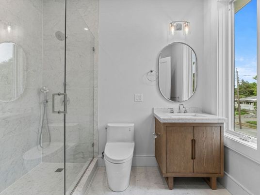 Bathroom, Glass Shower, Interior, Marble Walls
