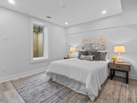 Bedroom, Interior, Recessed Lighting, Wood Texture Flooring