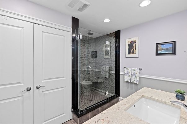 Bathroom, Glass Shower, Interior, Recessed Lighting