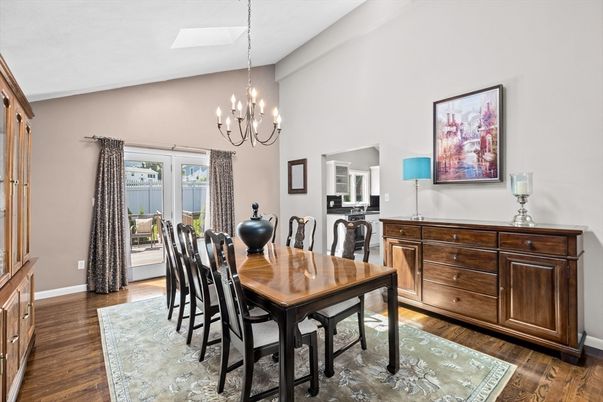 Chandelier, Dining room, Interior, Wood Texture Flooring