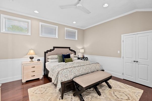 Bedroom, Interior, Recessed Lighting, Wood Texture Flooring