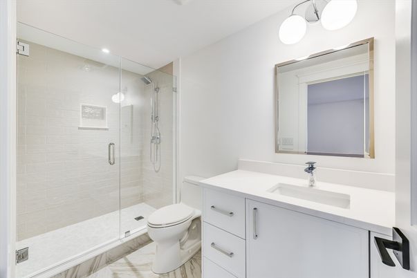 Bathroom, Glass Shower, Interior, Marble, Recessed Lighting