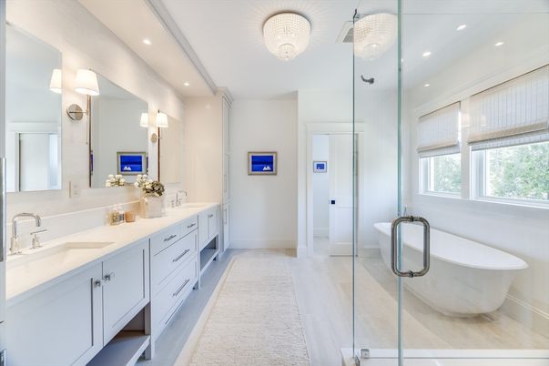 Bathroom, Dual Sink Vanities, Free Standing Baths, Glass Shower, Interior, Recessed Lighting