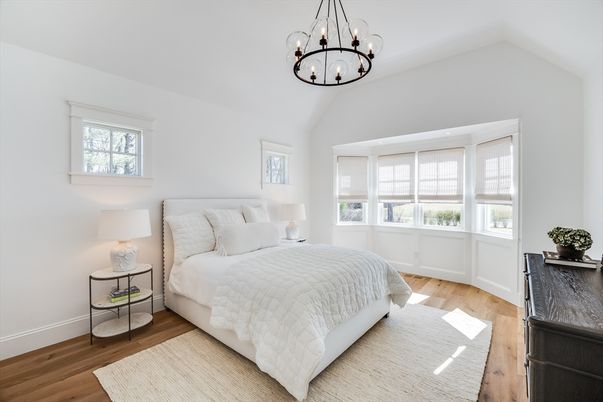 Bedroom, Interior, Pendant Lights, Wood Texture Flooring